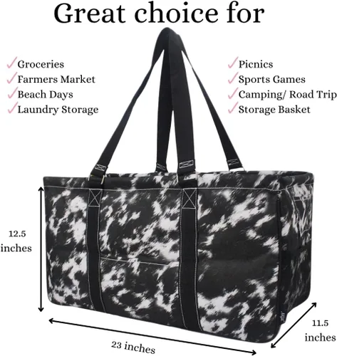 Miniatura 55 de NGIL Bolsa de comestibles reutilizable extra grande plegable de gran tamaño para comestibles, almacenamiento, picnic, playa, Bronco-negro occidental