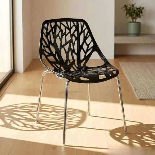Miniatura 10 de Karl home Juego de 4 sillas de comedor negras modernas, sillas apilables de plástico con 4 patas de metal cromado para comedor, sala de estar, sala