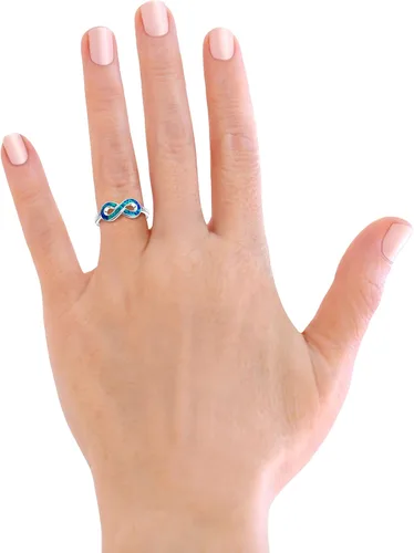 Miniatura 4 de Savlano Anillo de ópalo azul chapado en oro blanco de 14 quilates para mujeres y niñas, fabricado en Italia, viene con una caja de regalo