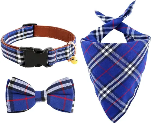 Miniatura 10 de Yizepet Collar de perro con moño - Collar ajustable para mascotas con hebilla de plástico, patrón elegante para perros pequeños, medianos o grandes