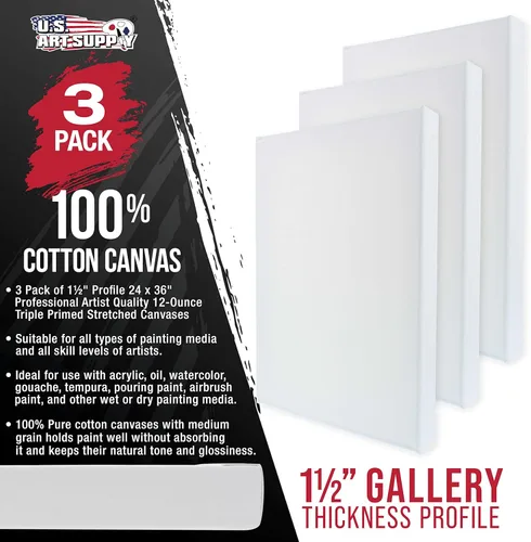 Miniatura 2 de U.S. Art Supply Lienzos estirados XL para pintar, 24 x 36 pulgadas, profundidad de galería, 1-1/2 pulgadas de grosor, paquete de 3 – 12 onzas
