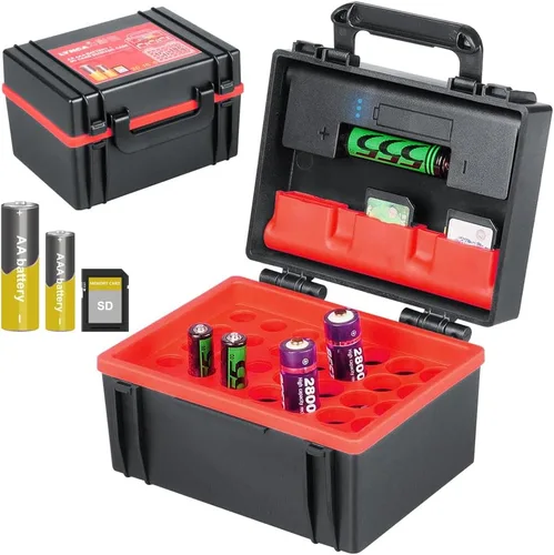 LYNCA Caja de almacenamiento organizadora de batería dura y soporte para tarjetas SD, capacidad para 6 tarjetas SD, 20 pilas AA y 15 pilas AAA, con