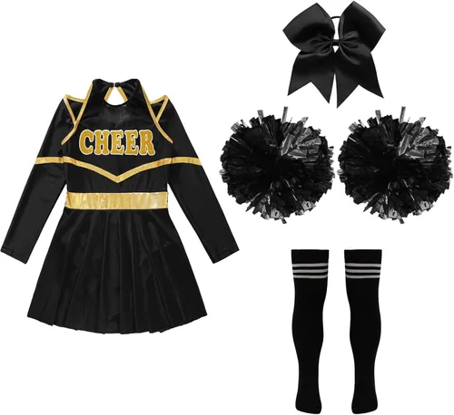 Miniatura 5 de TSSOE Uniforme de animadora para niñas, vestido de leotardo de manga larga, traje de animadora líder
