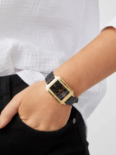 Miniatura 2 de GUESS Factory - Reloj rectangular de color negro y dorado para mujer, Reloj analógico