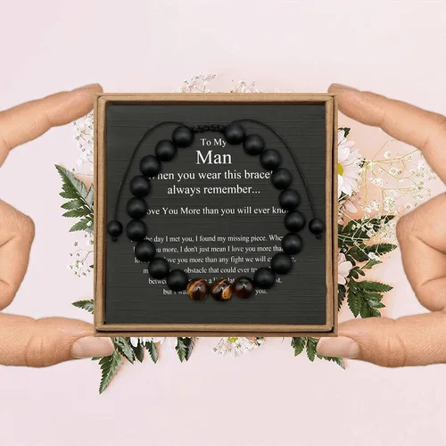 Miniatura 7 de JoycuFF Pulsera de ojo de tigre para hombre, regalo de aniversario, cumpleaños, día del padre, regalo de Navidad para novio, papá, hijo, esposo