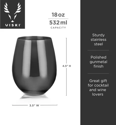 Miniatura 3 de Viski Copas de vino de acero inoxidable Gunmetal, vasos de vino modernos, copas elegantes para vinos tintos y blancos, regalos de boda, vacaciones