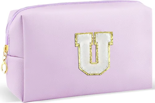 Miniatura 64 de URSKYTOUS Regalos para niñas, bolsa de maquillaje con inicial, bolsa de cosméticos personalizada con cremallera, bonita bolsa de aseo de viaje, Azul
