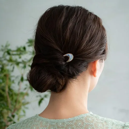 Miniatura 6 de Lurrose 2 palillos de pelo vintage de metal para el cabello, palillos elegantes de luna, tocado en forma de U, accesorios de peinado para mujeres