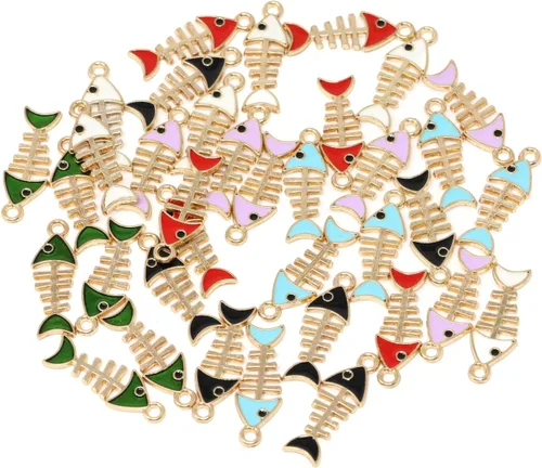 Miniatura 3 de Honbay 36 dijes de hueso de pescado de aleación esmaltada, colgantes de esqueleto de pescado para aretes, collares, pulseras, llaveros, joyería