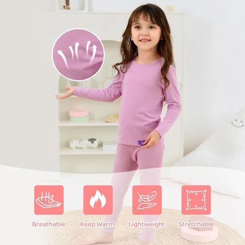 Miniatura 4 de Zando Conjunto de ropa interior térmica para niñas, capa base para niños pequeños, pantalones largos de invierno suaves para niños pequeños