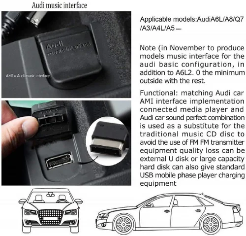 Miniatura 5 de Cable adaptador de carga de audio para automóvil compatible con Apple iPhone 14 13 12 11 Xs Max XR X 8 7 6 para Audi A3/A4/A5/A6/A8/S4/S6/S8/TT, AMI