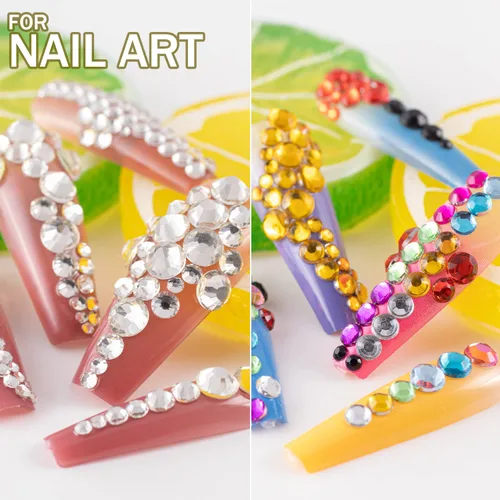 Miniatura 5 de Dos paquetes de diamantes de imitación de parte trasera plana, 4520 piezas de diamantes de imitación coloridos para arte de uñas, cristal colorido +