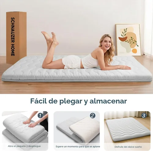 Miniatura 8 de Colchón de Futón Japonés para Suelo, 100% Espuma Cómoda de Alta Densidad, Colchón Plegable Engrosado de 3.5 Pulgadas, Tapete Tatami para Dormir, Gris