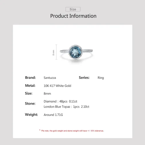 Miniatura 5 de Santuzza Anillo de oro macizo de 10 quilates con piedras preciosas solitarias para mujer