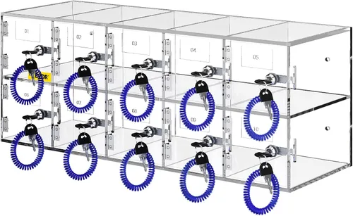 Miniatura 9 de VEVOR Clóset de almacenamiento para teléfono celular, 10 ranuras de material acrílico con cerraduras de puerta y llaves, bolsillo de gabinete