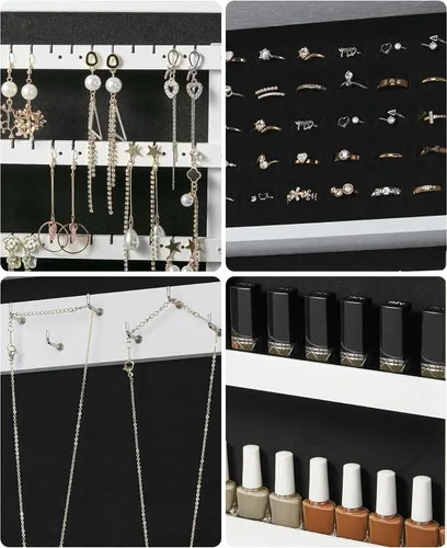 Miniatura 8 de SONGMICS Armario de joyería con cerradura con espejo, organizador de almacenamiento de joyas para ahorrar espacio, blanco UJJC51WT