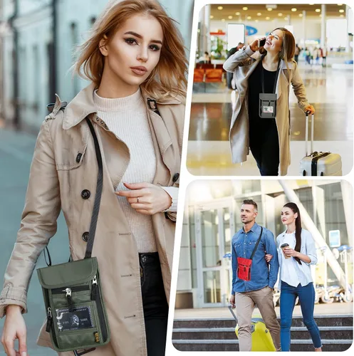 Miniatura 7 de Cartera de cuello para viajes, bolsa de cuello para pasaporte para hombres y mujeres con correa ajustable para el cuello y bloqueo RFID