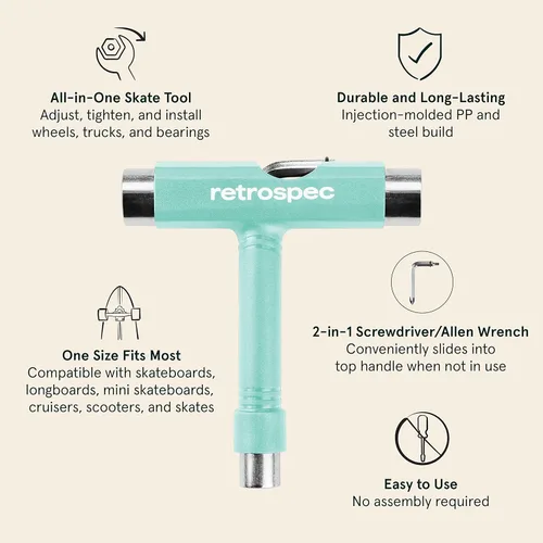 Miniatura 2 de Retrospec Upkeep - Herramienta de patinaje portátil multifunción todo en uno con llave Allen 2 en 1 y destornillador Phillips para ajustar y apretar