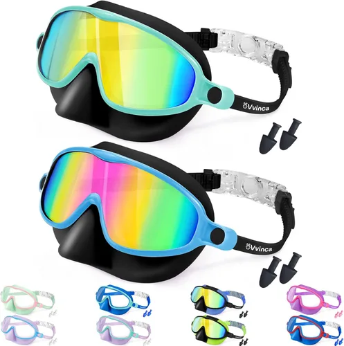 Miniatura 16 de Vvinca Gafas de natación con cubierta para la nariz, paquete de 2 máscaras de buceo de visión amplia, antivaho, UV, sin fugas, gafas de natación