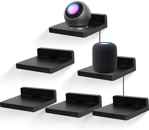 Miniatura 14 de Pequeño estante flotante para pared, juego de 2 estantes de pared de madera de 5 pulgadas, mini altavoces, monitor de bebé, cámaras, soporte de Negro