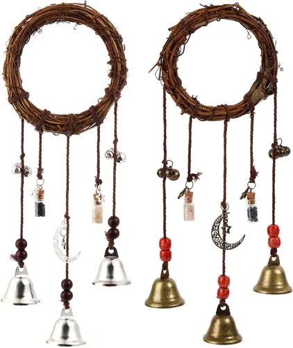 Miniatura 11 de Campanas de bruja para pomo de puerta para protección Campanas colgantes de viento Campanas decorativas hechas a mano para decoración bohemia