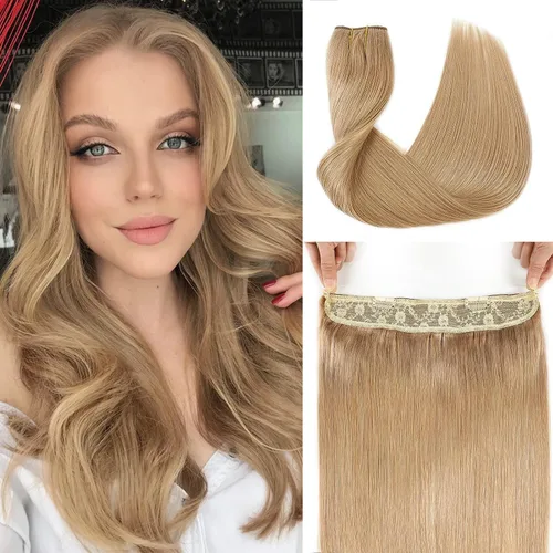Miniatura 10 de Tinashe Extensiones de cabello humano real con alambre, lacio, 12 pulgadas, 2.47 onzas, rubio claro, con reflejos rubio dorado, extensiones