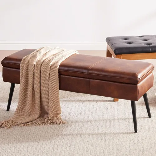 Miniatura 9 de Otomana de Almacenamiento Tapizada con Asiento Acolchado, Taburete de Tocador Capitoné con Patas de Metal, Taburete Decorativo, Cuero Sintético