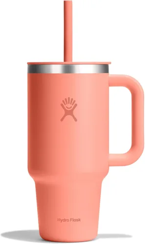 Miniatura 40 de Hydro Flask Vaso de Viaje con Asa, Tapa y Pajita - Acero Inoxidable Aislado en 24 Oz Aloe