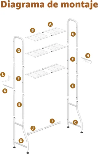 Miniatura 8 de Simple Trending Estante de almacenamiento sobre el inodoro, estante organizador de baño de metal de 3 niveles con soporte para papel y 3 ganchos