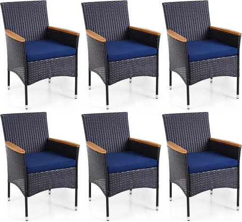 Miniatura 12 de Sophia & William Juego de 4 sillas de ratán para patio, 4 sillas de comedor de mimbre para exteriores con cojines de asiento y reposabrazos de madera