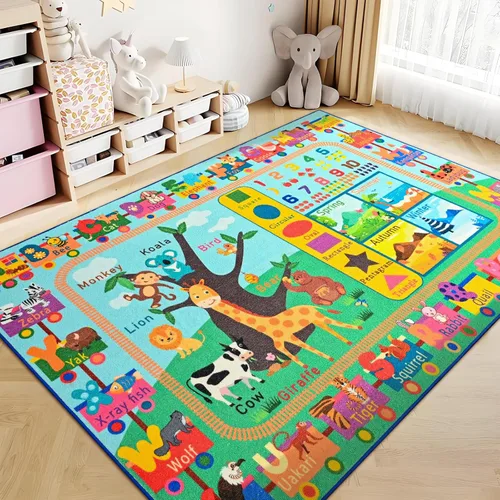 Miniatura 9 de Alfombra infantil para sala de juegos, alfombra educativa ABC de 3 x 5 pies para aula, alfombra divertida del alfabeto para aprender números