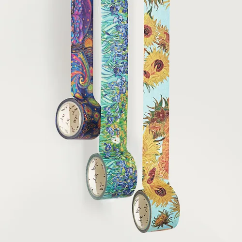Juego de cinta washi WT Van Gogh, diseño original, 3 rollos, lámina dorada, cinta adhesiva decorativa de 30mm de ancho, suministros para