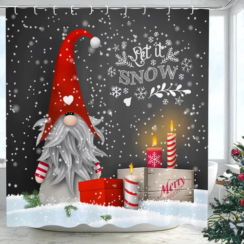 Miniatura 7 de Cortinas de ducha de gnomo para baño, bonita cortina de ducha de tela de gnomo de Navidad con ganchos incluidos, 66 x 72 pulgadas A1
