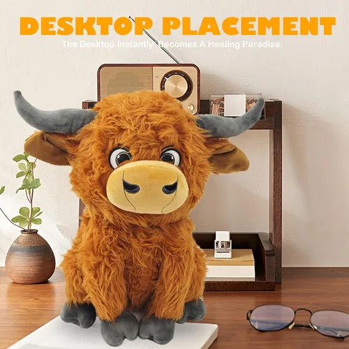 Miniatura 5 de Juguete de peluche de vaca de las tierras altas de 12 pulgadas, animal de peluche de gran tamaño, mullido, lindo y mullido ganado de las tierras