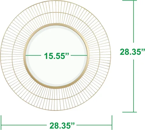 Miniatura 5 de Stonebriar Espejo de pared redondo de alambre de metal dorado de 28 pulgadas con colgador adjunto, decoración moderna decorativa para la sala