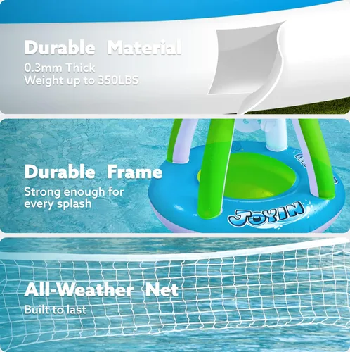 Miniatura 5 de JOYIN Juego de flotador de piscina inflable con red de voleibol y aros de baloncesto; bolas incluidas para niños y adultos, juego de piscina