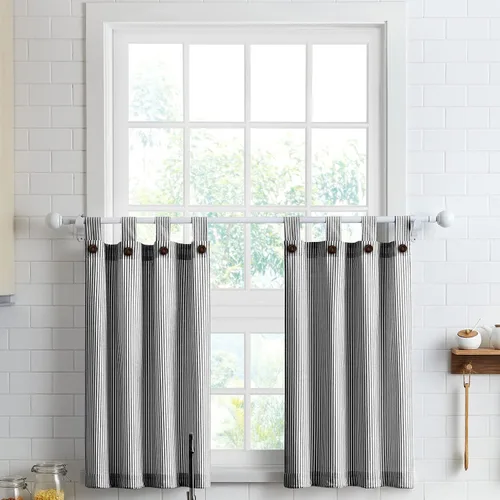 Miniatura 22 de Cortinas de nivel de algodón July Joy de 24 pulgadas de largo, cortinas de cocina de estilo rústico, bolsillo para barra para ventana pequeña