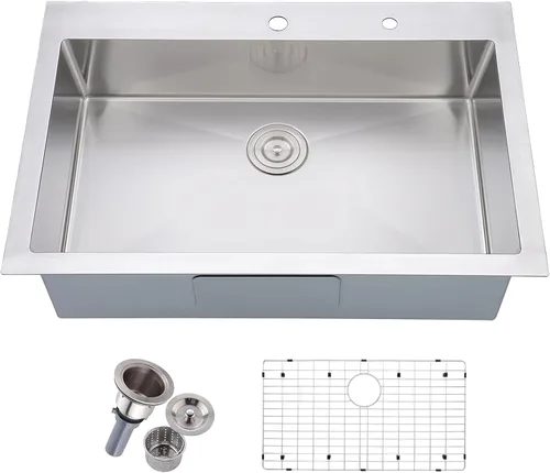 Miniatura 8 de Friho - Fregadero de barra de 15x15 pulgadas, fregadero de cocina pequeño de montaje superior, fregadero de 16 calibre hecho a mano de acero