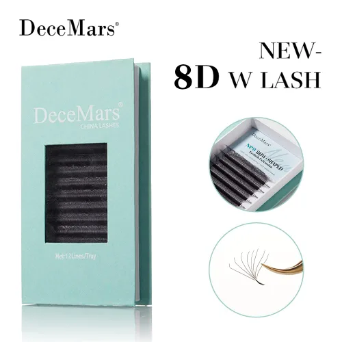 Miniatura 2 de DeceMars Extensiones de pestañas en forma de W 8D de 0.003 in, rizo C 8-12, bandeja mixta, racimos de volumen de aspecto natural, color negro mate