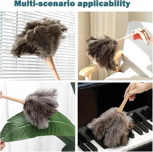 Miniatura 4 de Plumero de avestruz para limpiar plumeros con asa, plumero de mano Ddzmz con plumas naturales esponjosas auténticas, plumero reutilizable