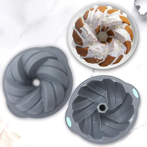 Miniatura 6 de Tongjude 4 Piezas Moldes de Silicona Acanalados para Pasteles, Molde Tubular para Hornear de 9/10/12 Tazas, Moldes de Silicona para Pasteles