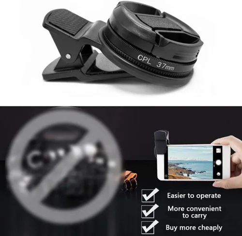 Miniatura 6 de Filtro CPL de 1.457 in, filtro de lente polarizador circular universal, kit de accesorios para lentes de teléfono celular, incluye lente CPL y clip