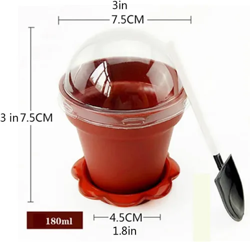 Miniatura 2 de Paquete de 50 vasos de postre en maceta de 6.1 fl oz de plástico de 6 onzas con tapa y cuchara, taza de degustación de aperitivos, adecuada