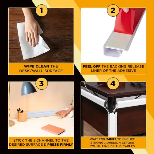 Miniatura 6 de Simple Cord - Paquete de 5 cables de canal J de 16 pulgadas para debajo del escritorio, organizador de cables adhesivo fácil de instalar