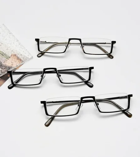 Miniatura 6 de Paquete de 3 lentes de lectura con marco de metal de media montura para mujeres y hombres