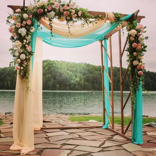 Miniatura 6 de Tela para envolver arco de boda, 63 x 32 pies, cortinas de arco de boda de tul champán, cortinas de telón de fondo transparentes para ceremonia