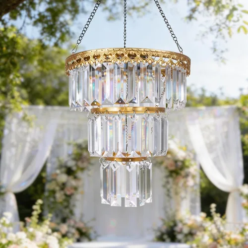 Candelabro solar colgante de cristal para exteriores, luz de prisma de cristal, luz de metal impermeable con LED blanco cálido, acabado de latón