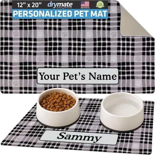 Miniatura 14 de Drymate Mantel individual personalizado para tazón de mascotas, tapete personalizado de alimentación de alimentos para perros y gatos, tela Lino