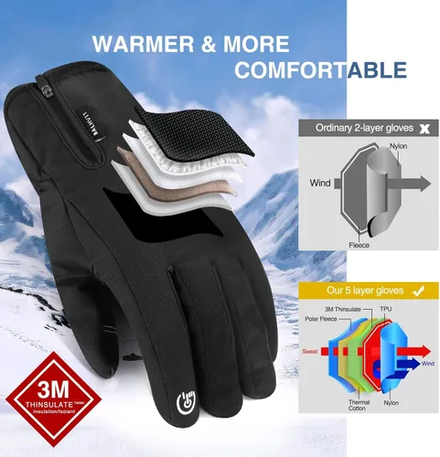 Miniatura 2 de Balhvit -10℉ Waterproof Winter Gloves for Men & Women, 5-Layer Ski & Snow Gloves for Cold Weather, Breathable Warm Gloves with Touch Screen Fingers