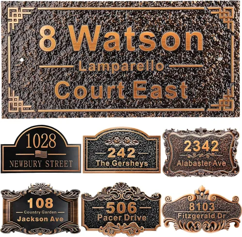 Miniatura 30 de Placa personalizada de dirección de casa de 12 pulgadas, números fundidos para exteriores, placa de señal de dirección personalizada con nombre